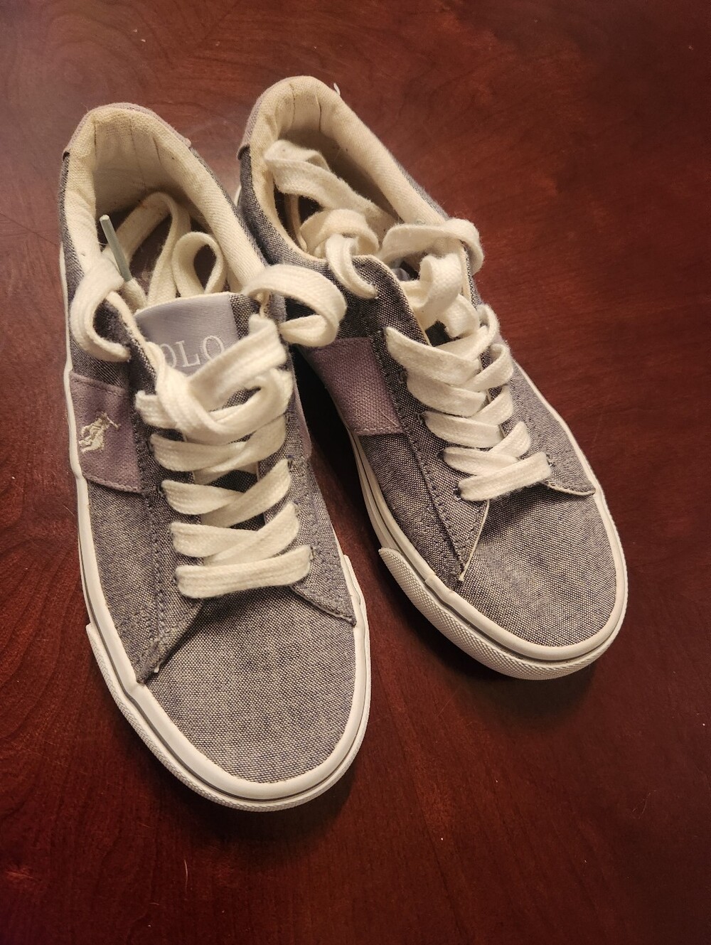 Polo by Ralph Lauren Gray Canvas Low-Top Sneakers with White Laces - Kids